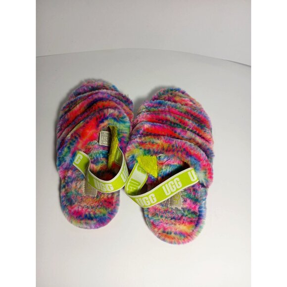 UGG Fluff Yeah Slide Slippers Women's Size 3 Multi Color Tie-Dye Faux Fur - Picture 4 of 7